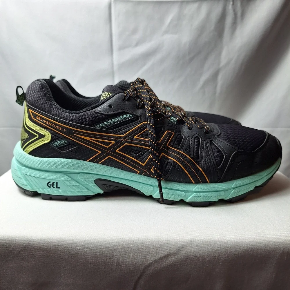 ASICS Gel-Venture 7 Trail Running Sneaker Women Sz 8.5 Black/Teal/Orange Pop GUC